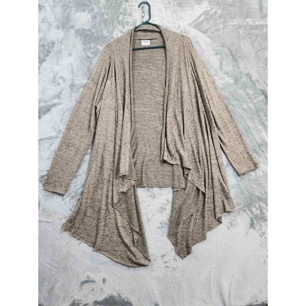 Nina Capri Cardigan Sweater Womens M Beige Lightweight Draped Open Front Knit